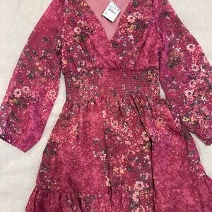 Nordstrom Red Floral V-Neck Dress